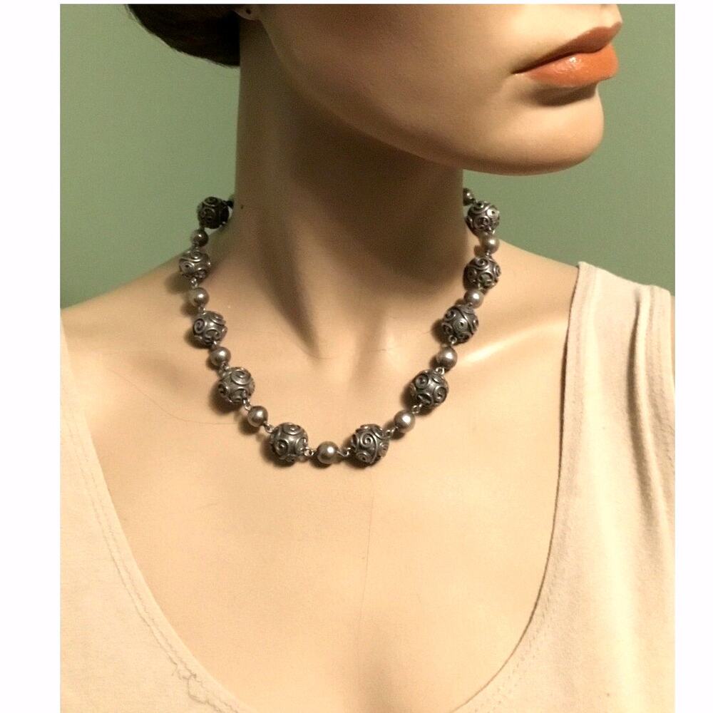 Vintage Carmen Beckmann Mexican Sterling Bead 16.5” Necklace - Picture 3 of 8